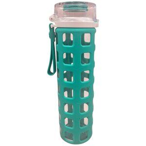 Ello 20 Oz Glass Water Bottle Mint Silicone Sleeve & Push Button Locking Lid